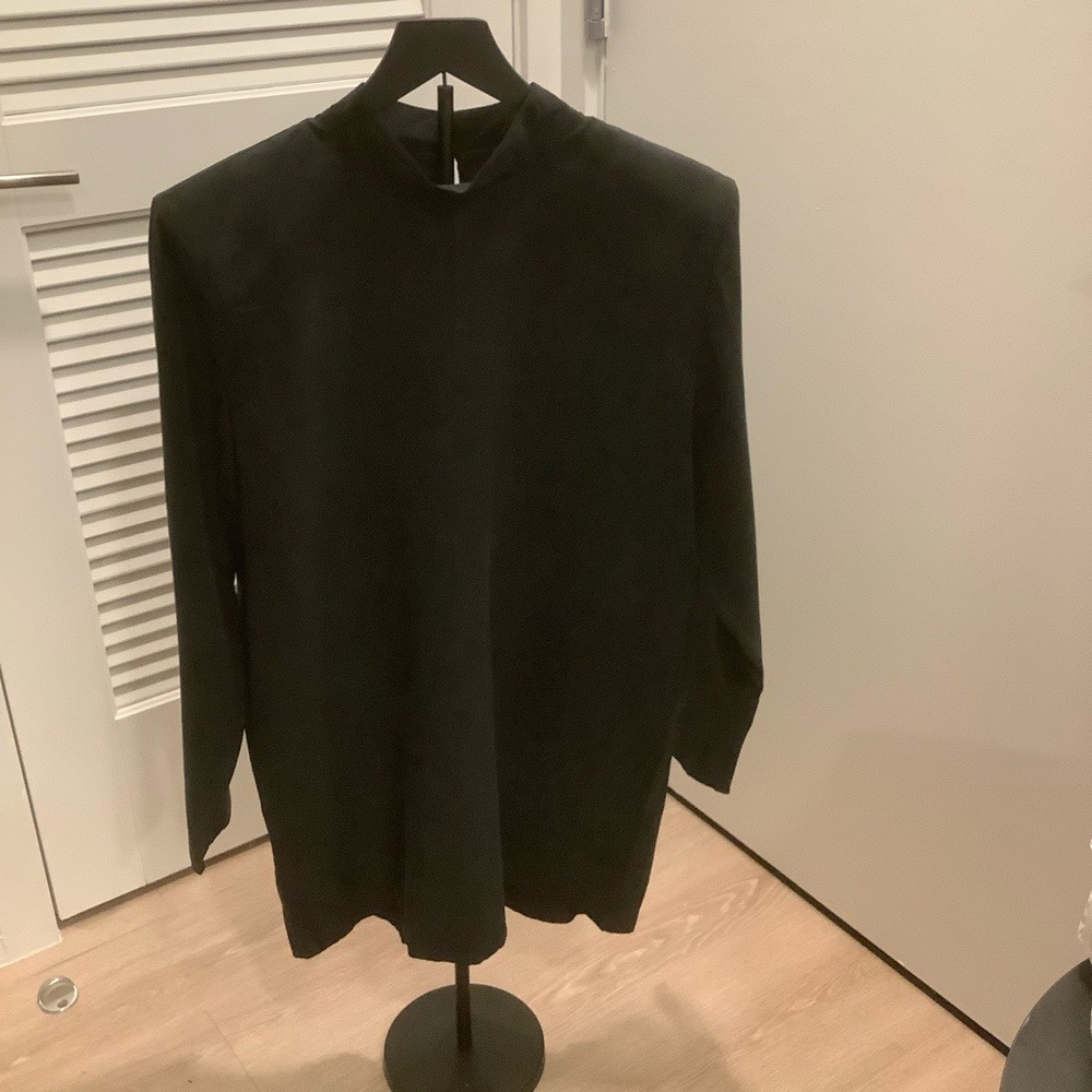 Babaton Silk Blend Mock Neck Shift Dress Womens Size M Black Long Sleeve